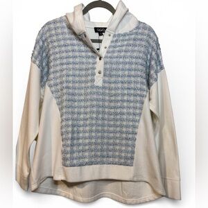 GiGiO White Women's Sweatshirt Hoodie Fleece Metallic Blue/Silver Weave